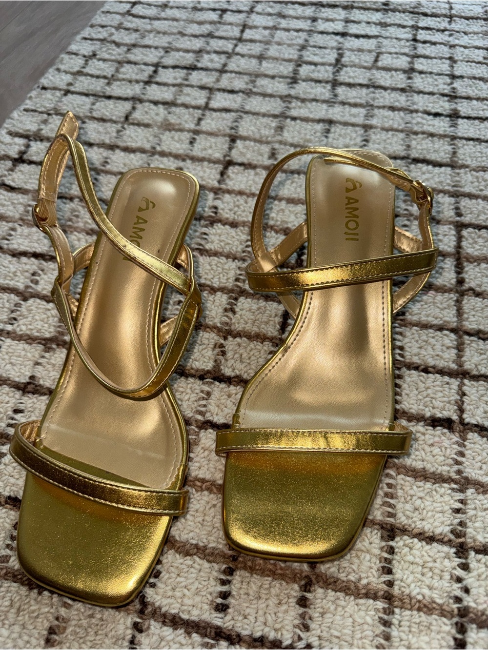 Gold Strappy Square-Toe Sandals for Women